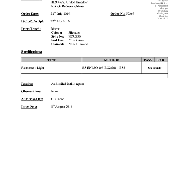 blazer - odpornosc na swiatlo BS EN ISO 105 B02